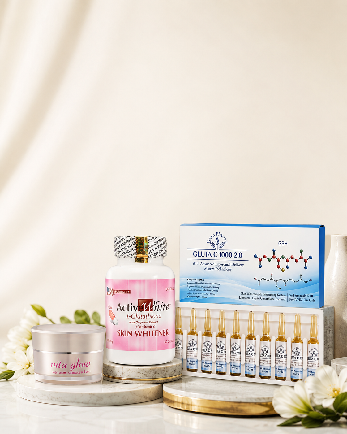 Glutathione products from established beauty and wellness brands