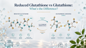 Reduced Glutathione vs Glutathione Key Differences Explained Scientific illustration of reduced and oxidized glutathione