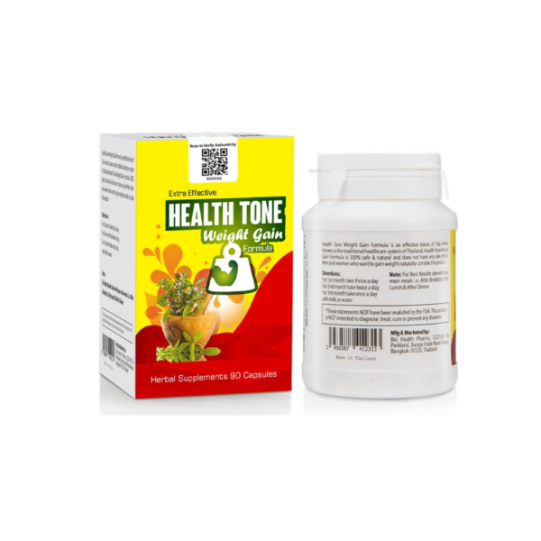 Health Tone Weight Gain Capsules 1000mg back label and ingredients